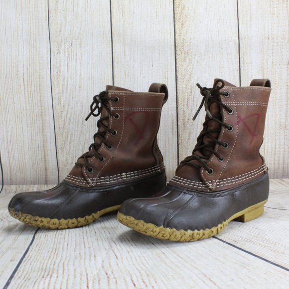 LL BEAN Insulated Brown Leather Lace-up Ankle Duck Boots Size 6 M - Picture 2 of 9